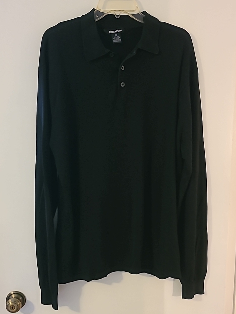 Bobby Chan Silk 100%  Men's Polo Black 1/4 Button Up Long Sleeved Shirt